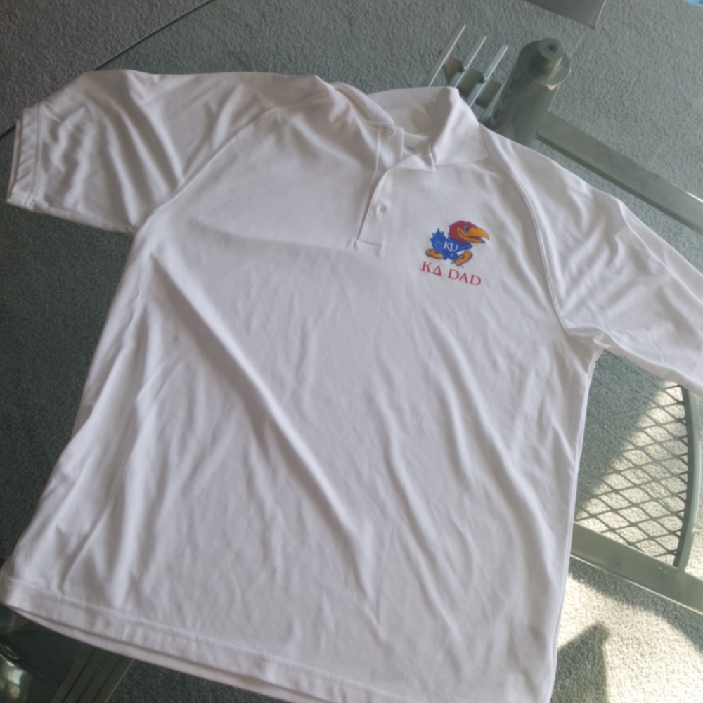 Sport-Tek. White. Jayhawk  "Dad" polo L